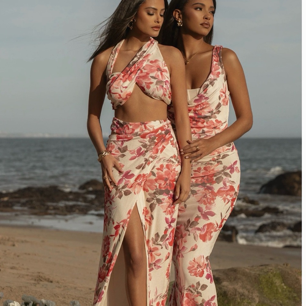 Floral Two-Piece Set with Slit